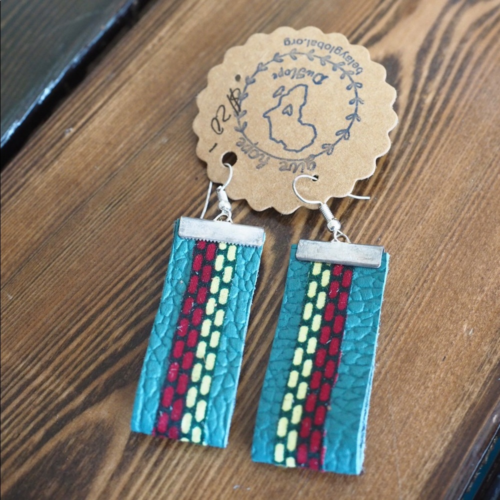 Teal Loop Earrings - Handmade in Rwanda